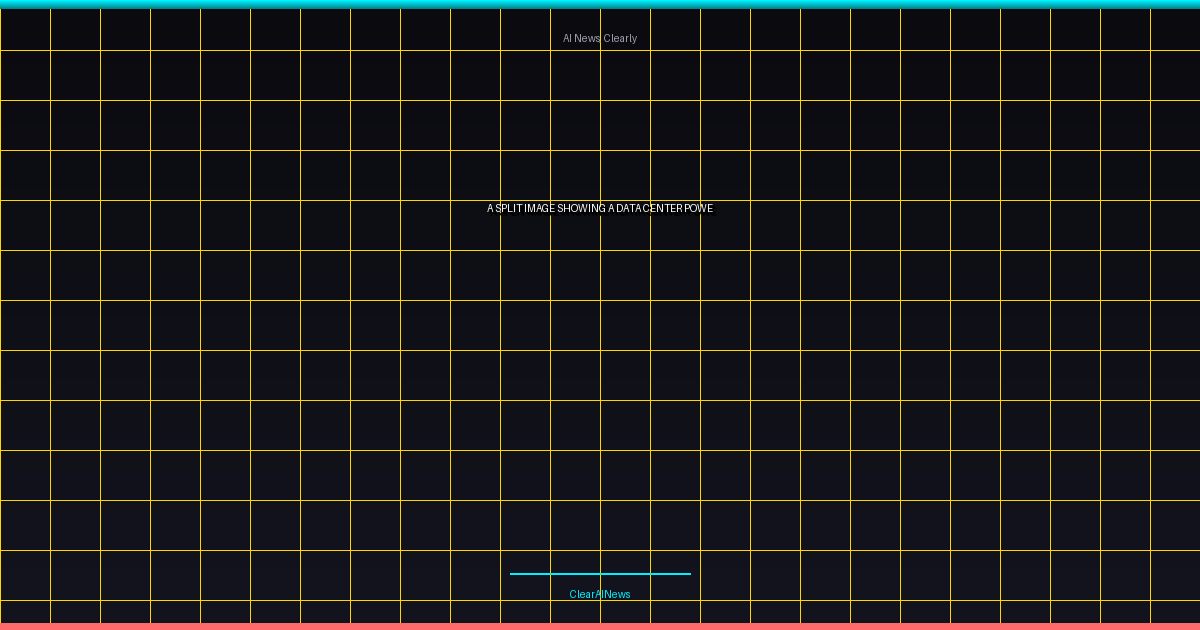 AI energy consumption problem - a split image showing a data center powered by solar panels on one side and a tr
