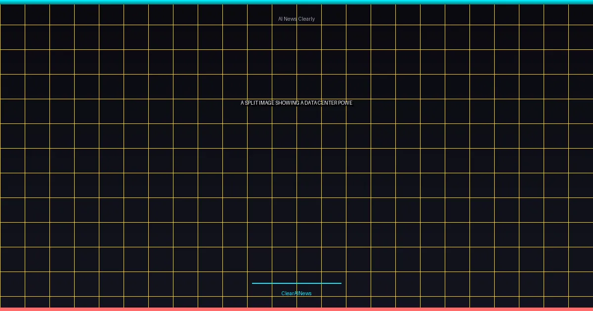 AI energy consumption problem - a split image showing a data center powered by solar panels on one side and a tr
