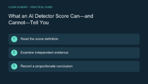 Three steps: Read the score definition; Examine independent evidence; Record a proportionate conclusion.