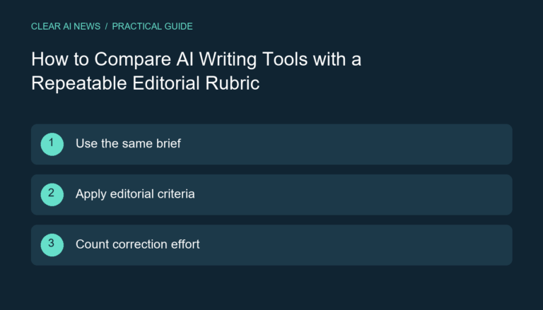 Three steps: Use the same brief; Apply editorial criteria; Count correction effort.