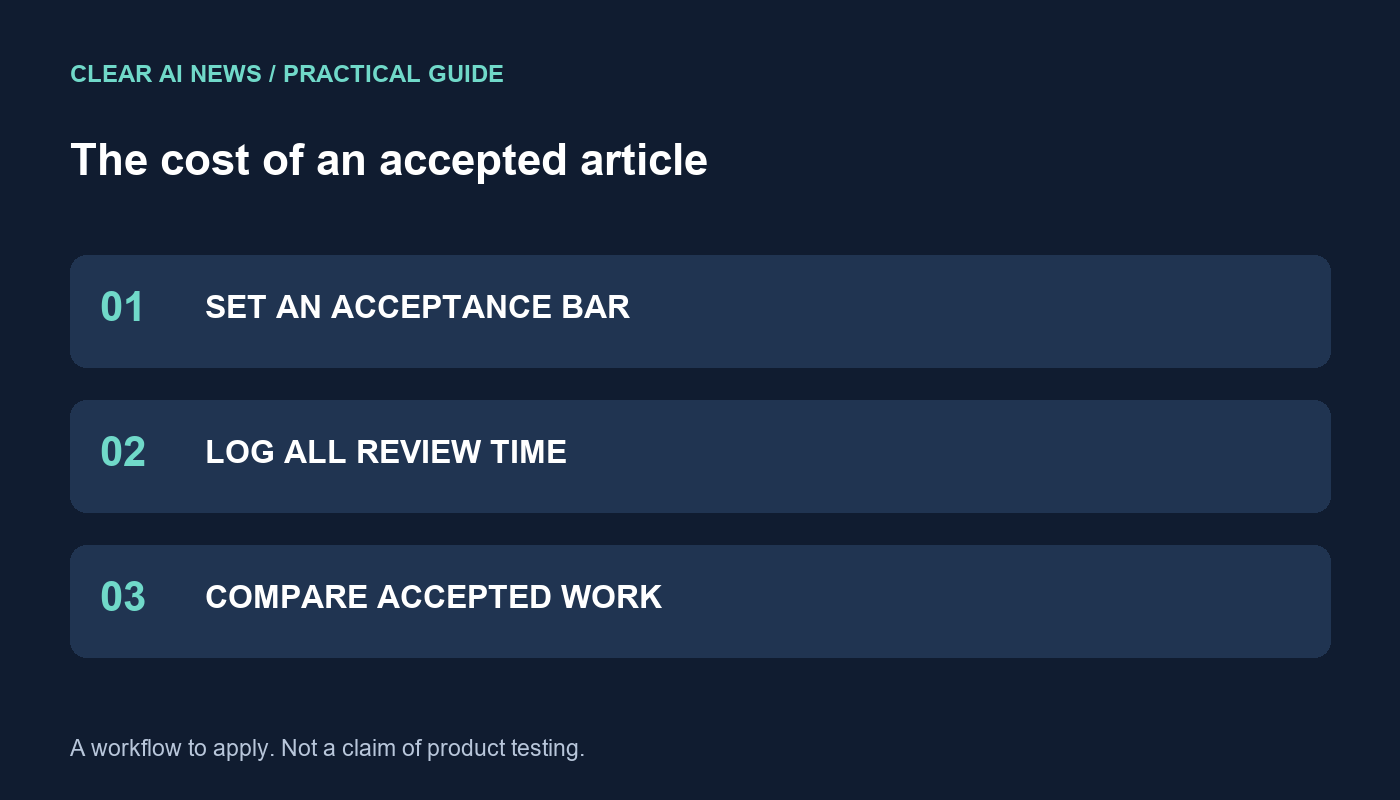 Three steps: set an acceptance bar, log all review time, compare accepted work.