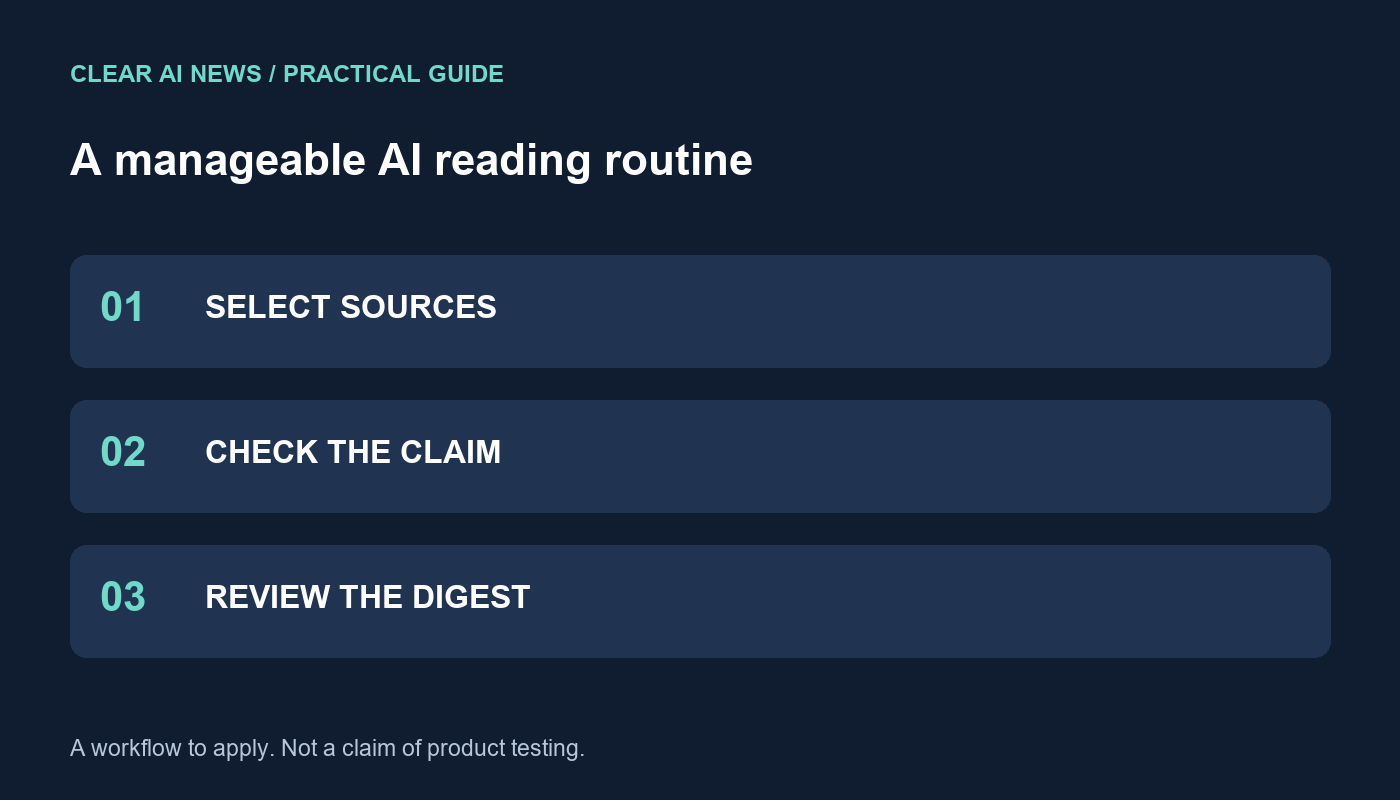 Three steps: select sources, check the claim, review the digest.